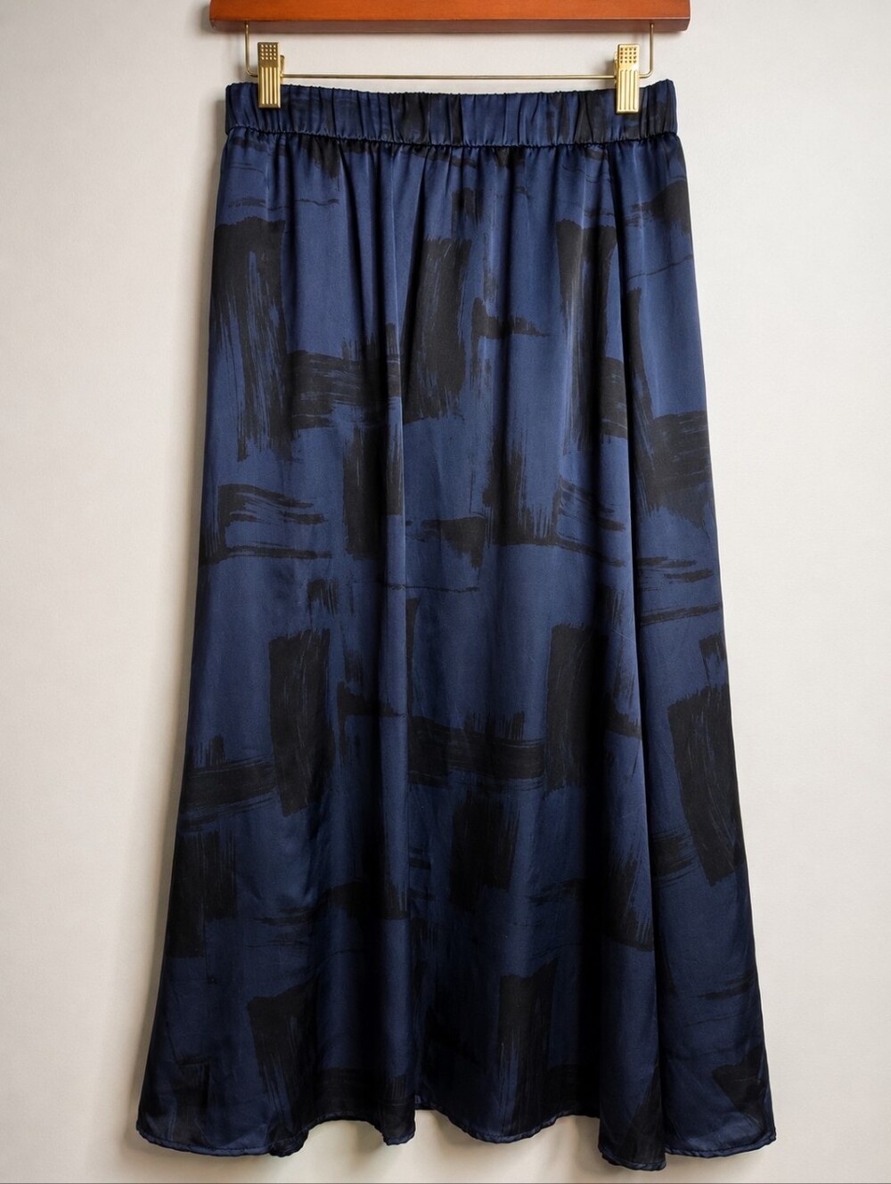 Eileen Fisher Silk Maxi Skirt Blue Black Abstract Print XXS